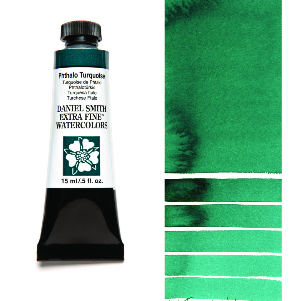 Daniel Smith Extra Fine akvarellfärg 15 ml Phthalo Turquoise Tub & Färgprov