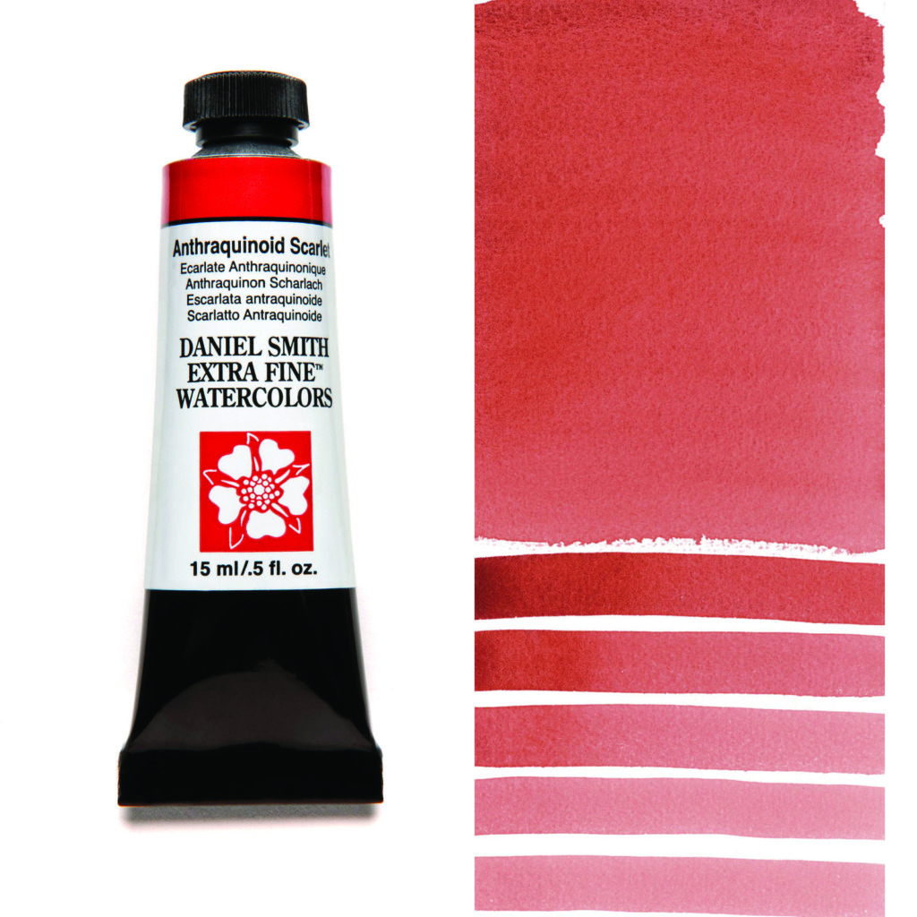 Daniel Smith Extra Fine akvarellfärg 15 ml Anthraquinoid Scarlet Tub & Färgprov