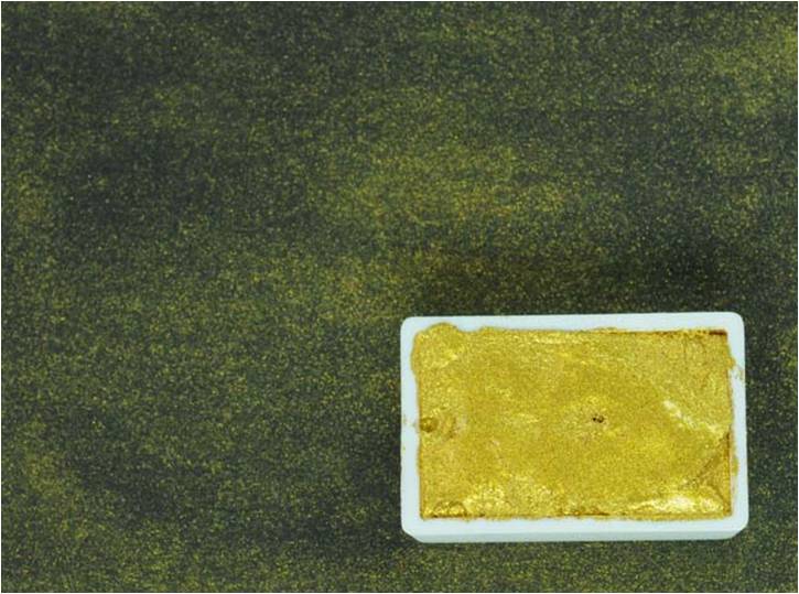Kremer Pigmente akvarellfärg Pearl Luster IRIODIN® Colibri Star-Gold halvkopp Tub & Färgprov